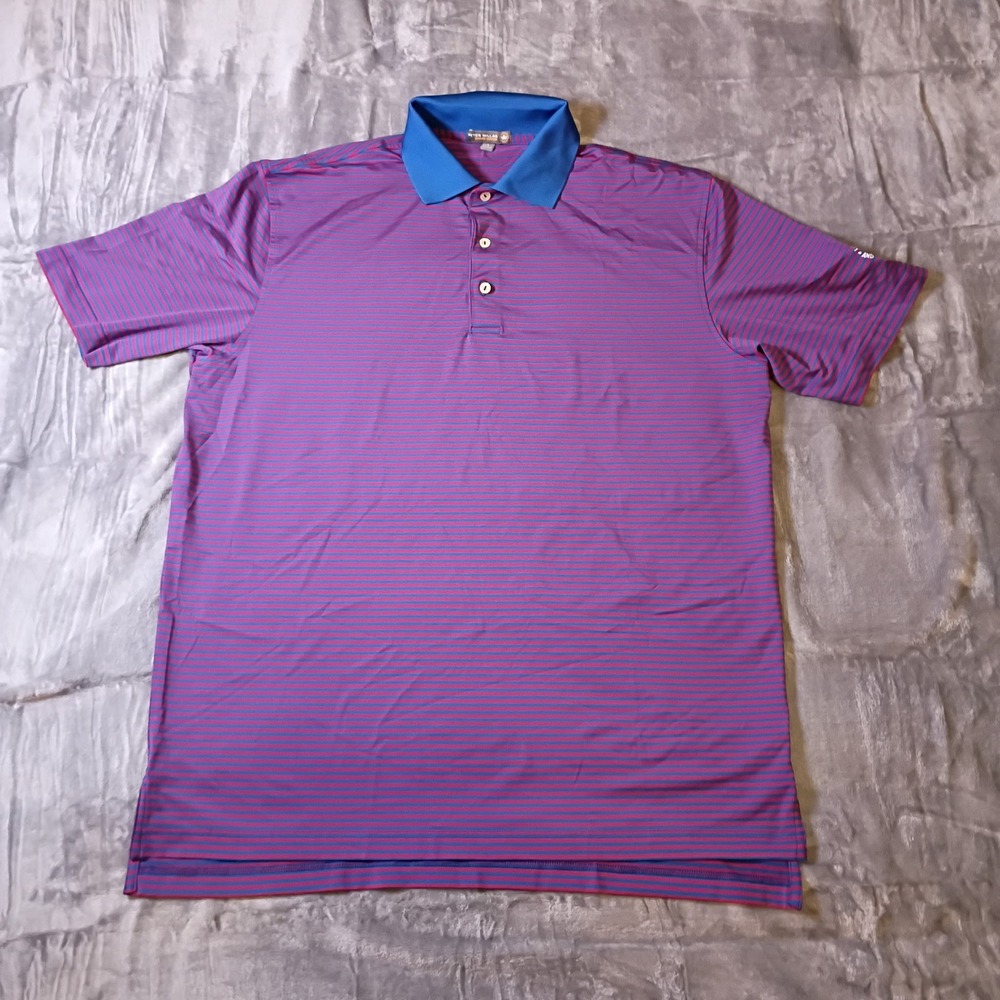 Peter Millar Summer Comfort Polo Shirt Mens Large Stripe Los Altos Golf Blue Red